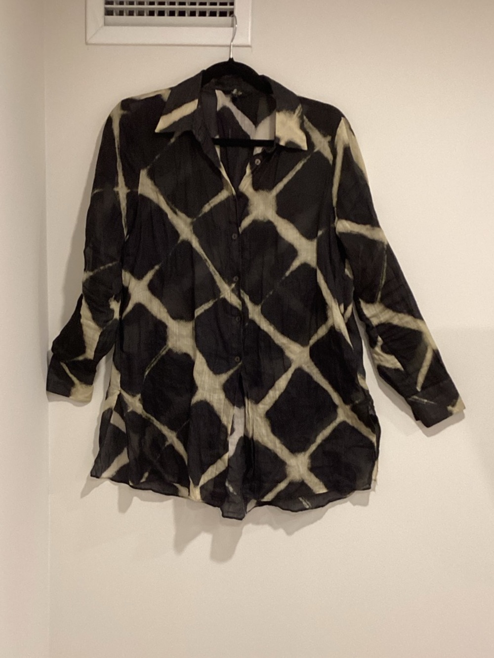 Massimo Dutti Black & Cream Tie-Dye Print Button-Up Blouse